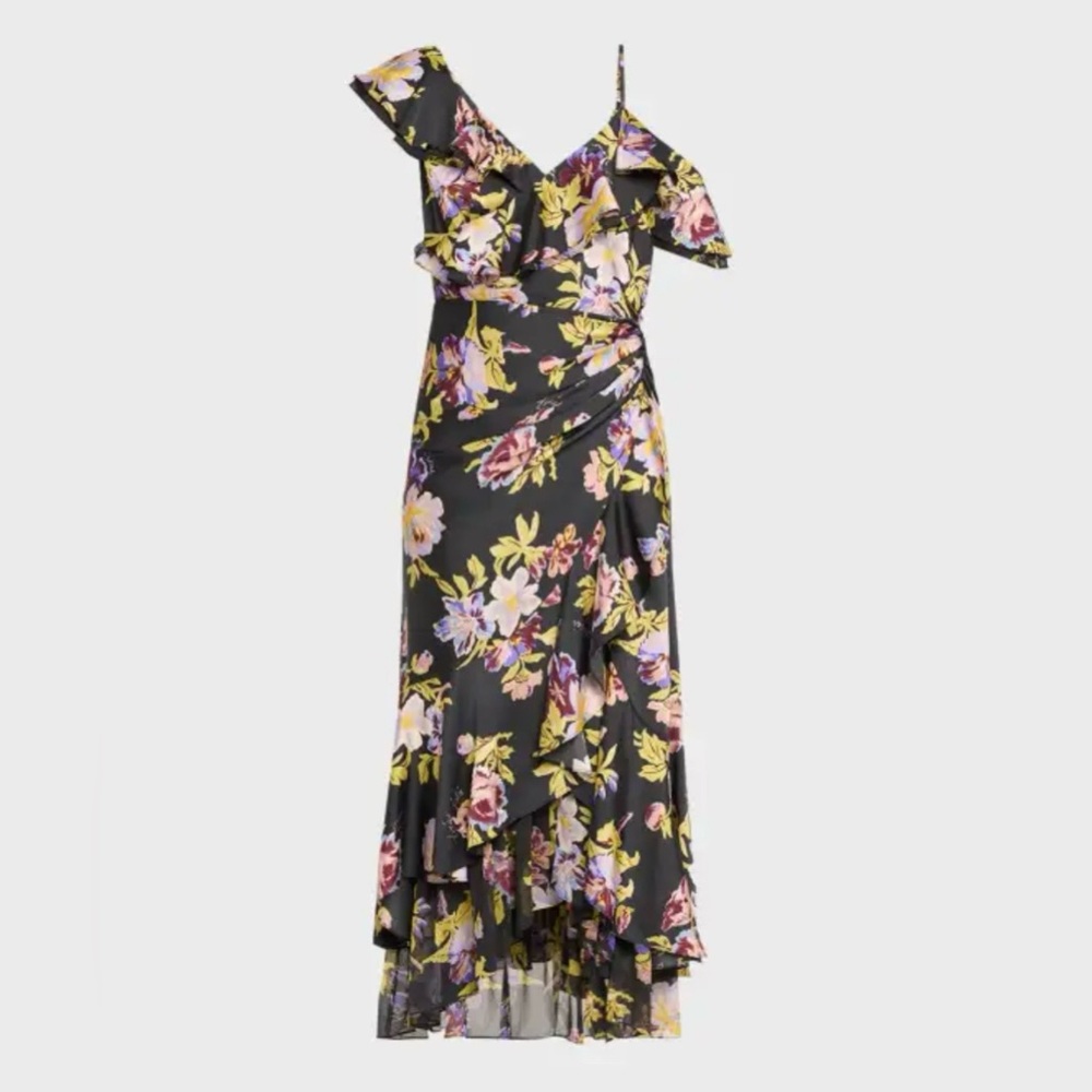 Cinq à Sept One Shoulder Floral Yellow Dress - Picture 5 of 13